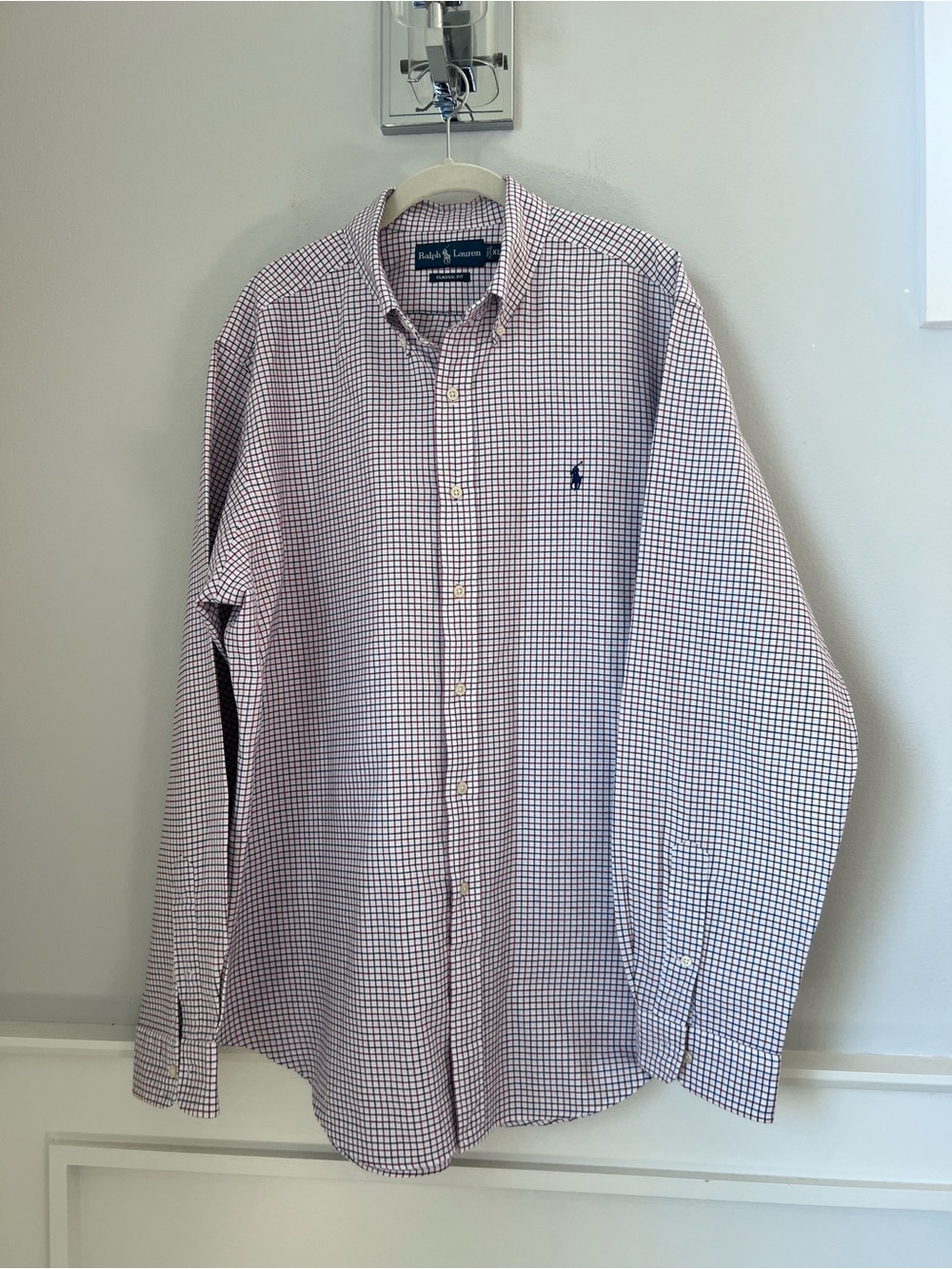 Ralph Lauren Men's White and Purple Micro-Check Button-Down Shirt